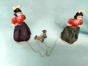 💙 Antique 🍃🌷Pair of Celluloid Pull String Dolly Walkers🌷🍃 Italy  GC! - Picture 1 of 4