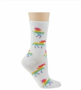 Davco Ladies Novelty Crews LA23010 Rainbow Unicorn socks White Size 9-11 - Picture 1 of 1