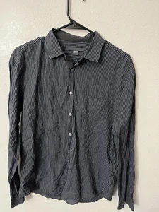 John Varvatos Shirt Mens Medium Cotton Black Striped Button Up Preppy Long Sleev - Picture 1 of 5