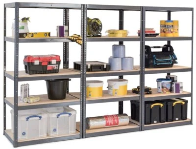 Pack of 3 GREY Garage Storage Shelves Heavy Duty Racking Workshop Shed Stockroom