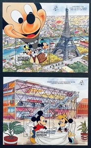 ANTIGUA DISNEY CHARACTERS AT FRENCH LANDMARKS STAMPS 2 SS 1989 MNH PHILEXFRANCE - Picture 1 of 3