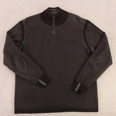 Suéter Robert Graham Para Hombre Grande Gris Negro 100% Lana 1/4 Cremallera Cuello Simulado Informal Foto 1 de 4