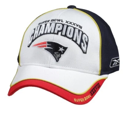 New England Patriots Super Bowl 38 Campeones Reebok Oficial Vestuario Sombrero Foto 1 de 4