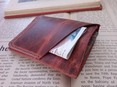 Minimalist Handmade Real Crazy Leather Wallet 2 Cards Area (9.5*7cm) - Image 1 of 4