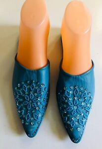 Handmade Embroidered Leather Slippers Shoes Babouches for Women Size:7-9