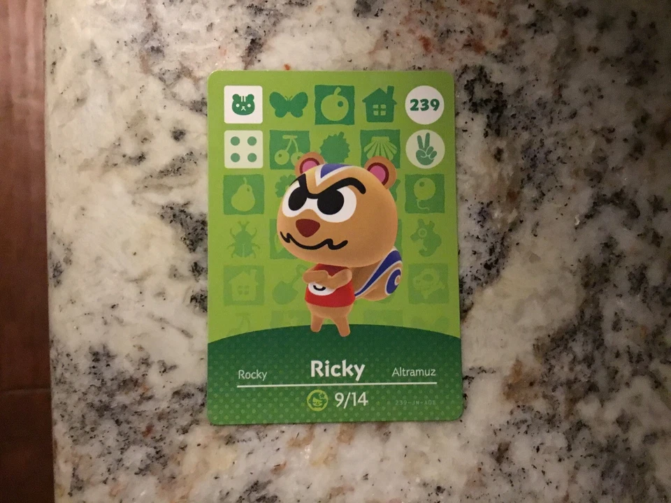 RICKY #239 Animal Crossing Amiibo Authentic Nintendo Mint Card From Series 3