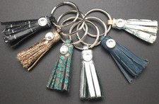 Lot of 6 Raviani Genuine Leather Tassel Key Rings W/ Crystal/ Made in Usa