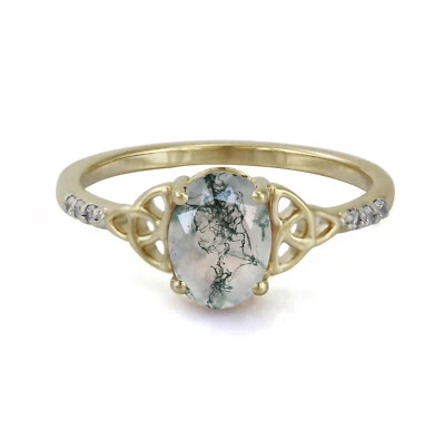 Anillo de boda celta irlandés natural musgo ágata nudo trinitario plata 925 anillo para mujer Foto 1 de 4