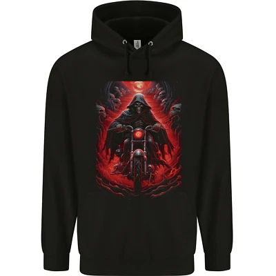 Skull Biker Motorcycle Motorbike Grim Reaper 8 Childrens Kids Hoodie - Image 1 of 2