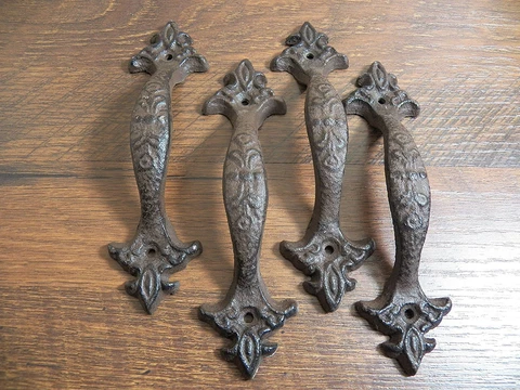 Lot of 4 Victorian Cast Iron 6 1/2" Gate or Door Pulls Handle Cupboard Shed Gate Cover