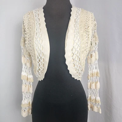 Dolce Cabo 女式礼服毛衣夹克奶油色 X 码大号 XL 纱线钩针编织 — 第 1/4 张图片