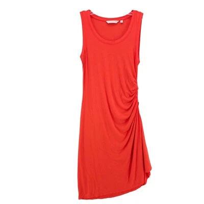 ATLETA Orange Side Gather Tee Shirt Dress Modal Stretch Ruched Asymmetric XS - Image 1 of 4