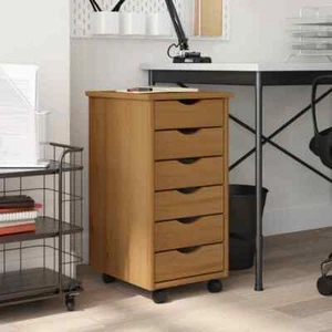 Rolling Cabinet with Drawers MOSS Honey Brown Solid Wood Pine vidaXL - Picture 1 of 9
