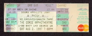 1997 PHISH Concerto 8/2 Biglietto Completo THE GORGE ANFITEATRE Quincy WA DEBUTTO RARO!! - Foto 1 di 9