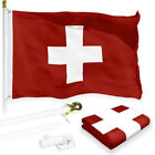 Flag Pole 6FT White & Switzerland Swiss Flag 3x5FT Combo Printed 150D Polyester