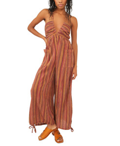 Free People Women's Sundaze For Surfin Jumpsuit (Red Clay Combo, XL)