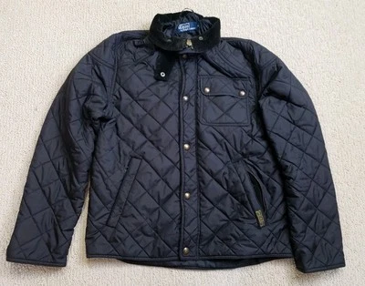 Chaqueta acolchada para mujer Polo Ralph Lauren clásica preppy pana negra talla M Foto 1 de 4