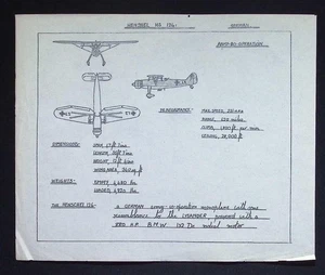 Original WWII Henschel Hs 126 Recognition Drawing – German Army Co-operation - Picture 1 of 4