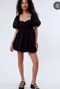 Free People Rendezvous Me Mini Black Dress Puff Sleeve Festival Babydoll Boho M - Bild 1 von 22