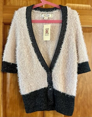 Cárdigan corto Decree talla S rosa felpa negro ribete para mujer SS bajo cuello en V Foto 1 de 4