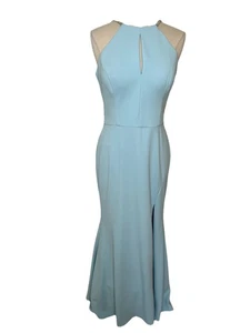 XSCAPE Light Blue Long Side Slit Gown  Womens Sz 14 NWT Crepe Rhinestone Straps - Picture 1 of 13