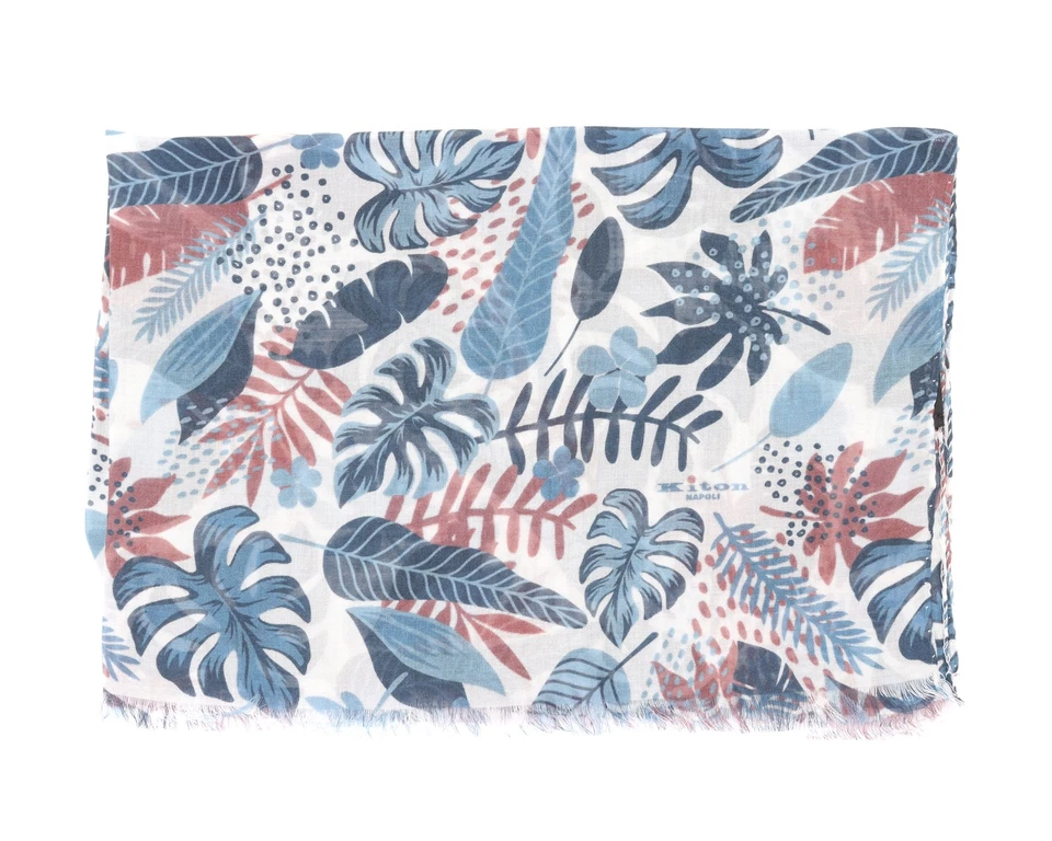 NUEVO CON ETIQUETAS BUFANDA KITON blanco floral modal 70x180 cm hecho a mano extraluxury Italia Foto 1 de 4