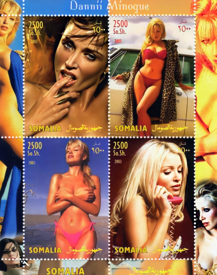Hoja de actriz australiana Dannii Minogue 2003 de Somalia (4) perforada MNH Foto 1 de 1