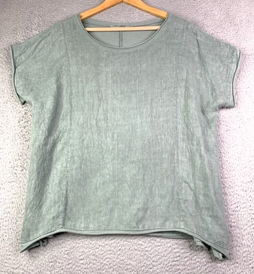 Blusa Top Mujer Meo Meli Italia Talla Única Azul Verde Lino Relajado Lagenlook Foto 1 de 4