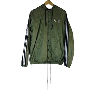 Matix sportliche gestreifte Ärmel Kapuze Retro Jacke Windbreaker olivgrün Gr. M - Bild 1 von 17