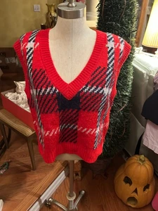 Chaleco Suéter Wild Fable Para Mujer S Rojo Azul Cuadros Cuello Corto Tenis Preppy Vacaciones - Imagen 1 de 6