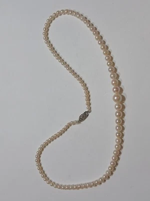 Collar de perlas cultivadas de oro 14k graduado a 3 mm Akoya 16" Foto 1 de 4