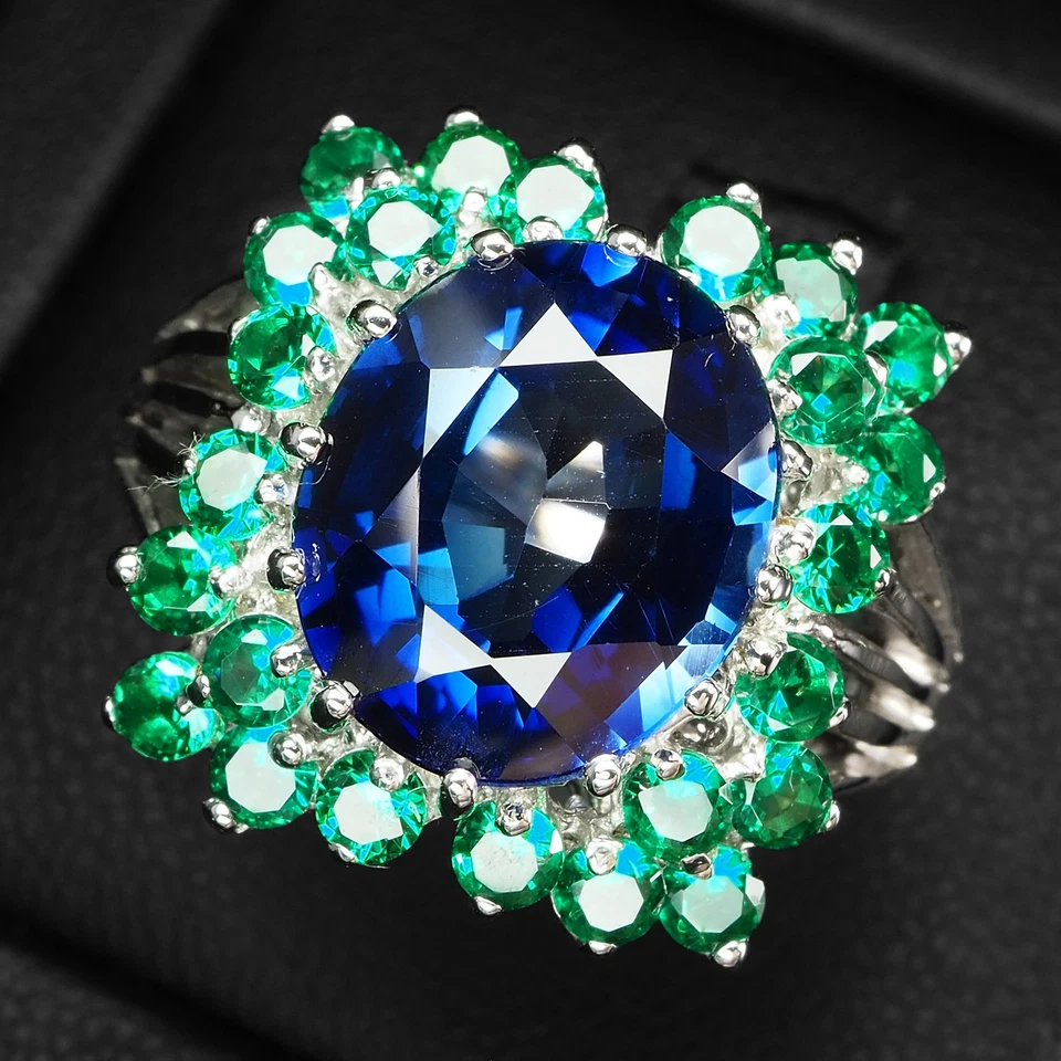 Glamorosos anillos de Navidad de plata de ley 925 de 6,40 quilates con zafiro azul real regalos Foto 1 de 4