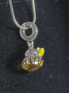 Sterling 925 Necklace Bumblebee Pendant Featuring Epcot Cut Globular Citrine - Picture 1 of 10