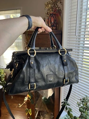 Dooney & Bourke Black Florentine Large Leather Satchel Handbag Gold Hardware - Image 1 of 4