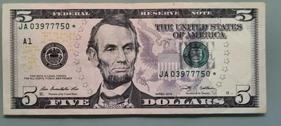 2009 Five Dollar Federal Reserve Note $5 STAR NOTE Circulated #96478 - Image 1 of 2