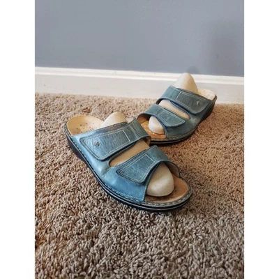 Finn Comfort Jamaika Sandalias sin cordones Toboganes Cuero Azul Corcho Cama Comodidad 42 Foto 1 de 4
