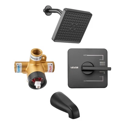 VEVOR Tub and Shower Faucet Set Bathtub Faucet Package 6 Inch Head Matte Black - Image 1 of 4