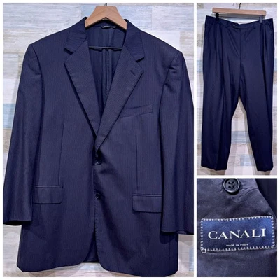 Canali Super 120s Wool Striped Suit Navy Blue Mens US 46R EUR 56R 36x28 Pants - Image 1 of 4