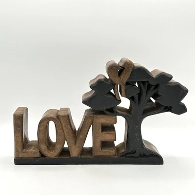 Estatueta Decozen Love de madeira 10 X 7,5 X 2 polegadas pesada Cottagecore - Imagem 1 de 4
