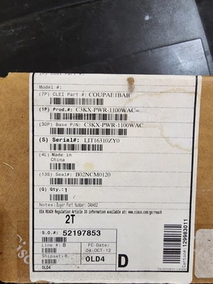 LOTE DE 2, CISCO C3KX-PWR-1100WAC. AMBOS PRECINTADOS EN SU CAJA. TOTALMENTE NUEVO Foto 1 de 4