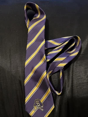 East Carolina Pirates Silk Tie -NCAA Licensed- Classic Thin Stripe Necktie - ECU - Image 1 of 3