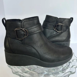 Skechers Ankle Boots Women's Size 9 Black Wedge Buckle Air-Cooled Memory Foam - Picture 1 of 7