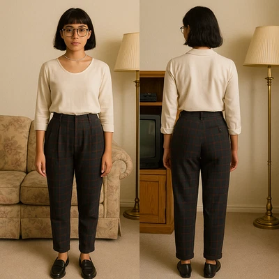 Pantalones plisados a cuadros escoceses vintage primera edición Petites talla 2P algodón Hong Kong Foto 1 de 4