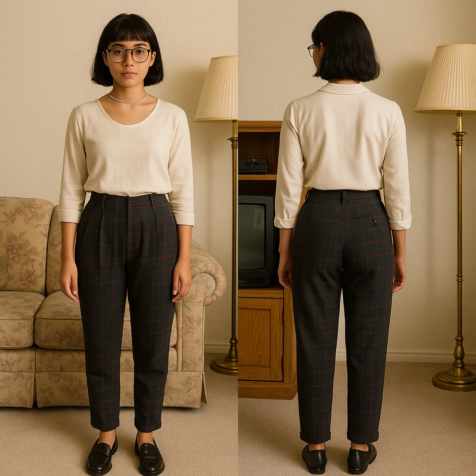 Pantalones plisados a cuadros escoceses vintage primera edición Petites talla 2P algodón Hong Kong Foto 1 de 4