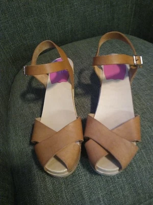 Swedish Hasbeens Tan Merci Sandals Heels 40 - Image 1 of 4