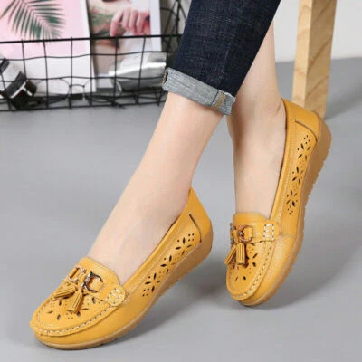 Genuine Leather Women's Flats Low Heel Loafers Hollow Out Women's Shoes - image 1 of 4