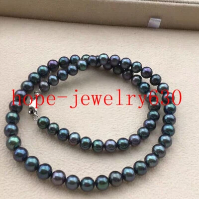 COLLAR ELEGANTE AAAA 8-9MM REAL NATURAL AKOYA NEGRO PERLAS REDONDAS 925S Foto 1 de 4
