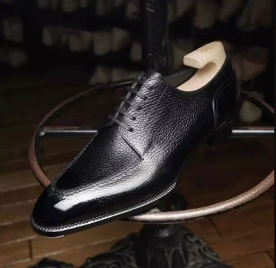 FAIT MAIN Robe Derby à lacets en cuir noir cousue à la main, chaussure la plus tendance