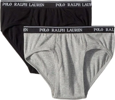 Paquete de 2 calzoncillos Polo Ralph Lauren L56017 gris/negro de algodón elástico para niños talla XS Foto 1 de 3