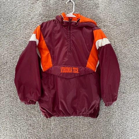 Vintage Virginia Tech Hokies Jacket Youth Large Red Orange Reebok Heisman Logo Cover